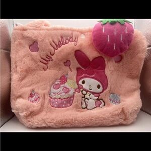 Sanrio Miniso My Melody Plush Faux Fur Small Purse Tote Bag Pink Embroidered